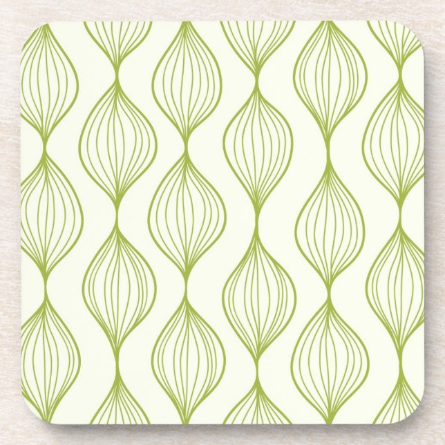 Green vertical ogee pattern background drink coaster (Front)