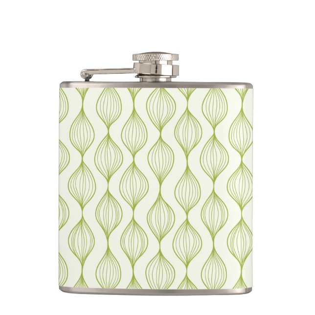 Green vertical ogee pattern background flask (Front)