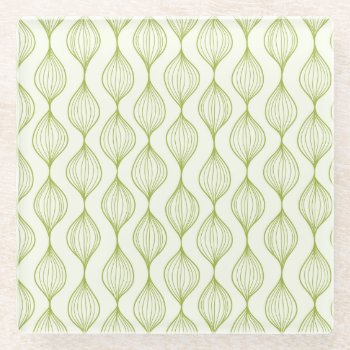 Green Vertical Ogee Pattern Background Glass Coaster by trendzilla at Zazzle
