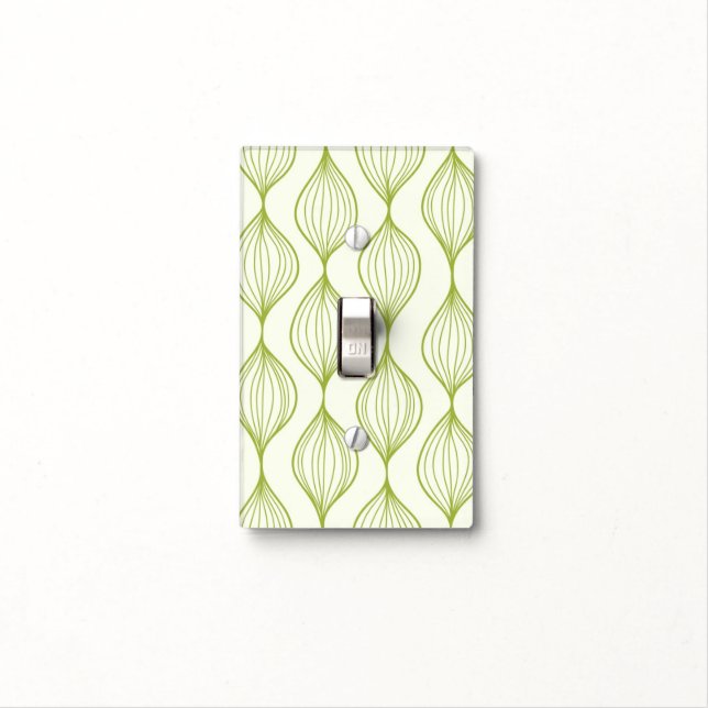 Green vertical ogee pattern background light switch cover (In Situ)
