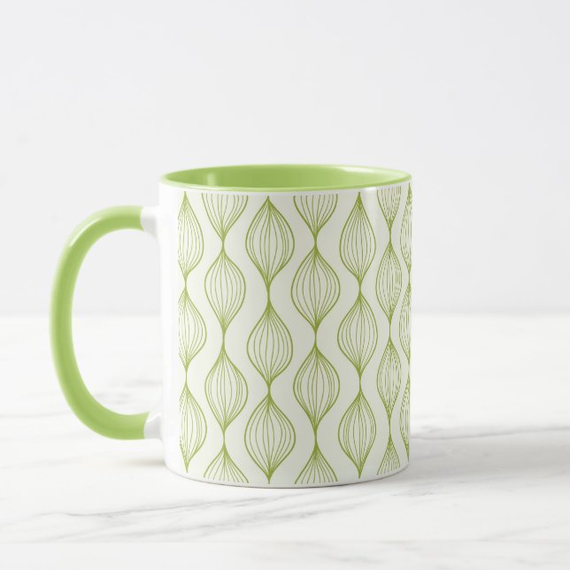 Green vertical ogee pattern background mug (Left)