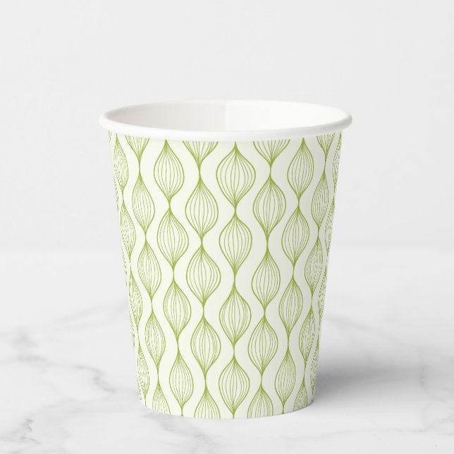 Green vertical ogee pattern background paper cups (Left)