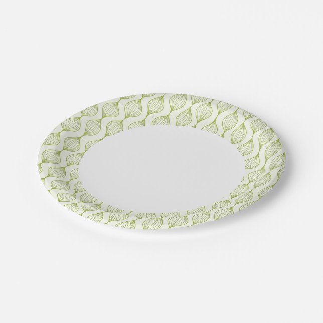 Green vertical ogee pattern background paper plates (Angled)