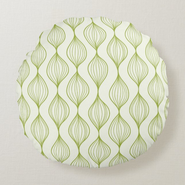 Green vertical ogee pattern background round pillow (Front)