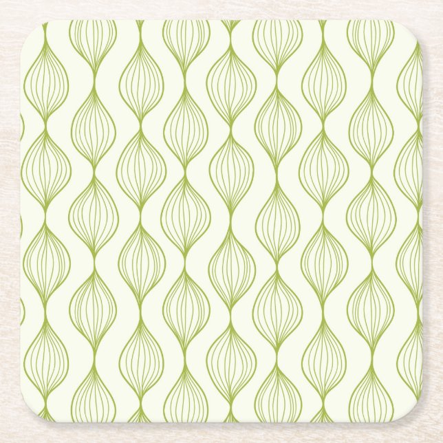 Green vertical ogee pattern background square paper coaster (Front)