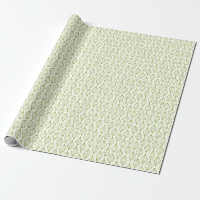 Green vertical ogee pattern background wrapping paper (Unrolled)