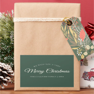 Green Very Merry Christmas Family Name Gift Label