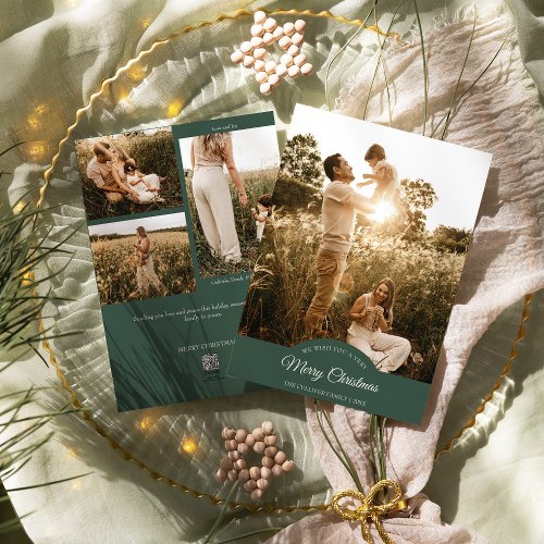 Green Very Merry Christmas Four Photo Vertical Holiday Card