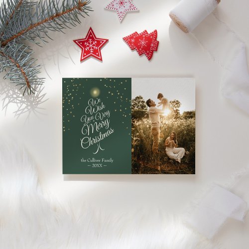 Green Very Merry Christmas Tree Family Portrait Holiday Card