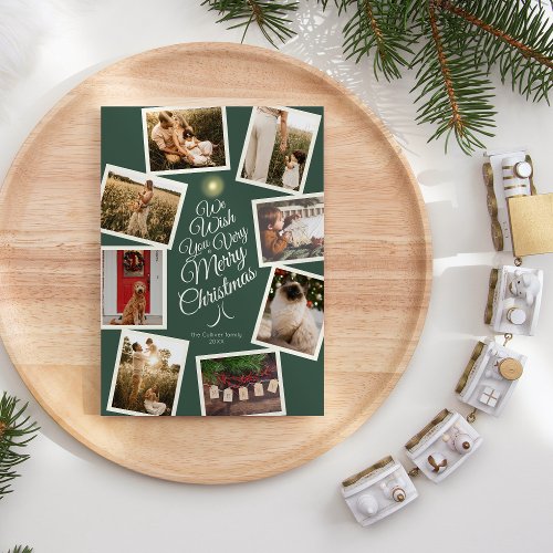 Green Very Merry Christmas Tree Photo Collage Holiday Card