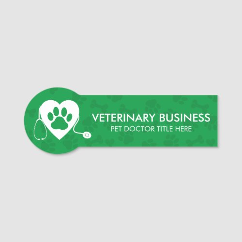 Green Veterinarian Paw Heart Stethescope Pet Name Tag