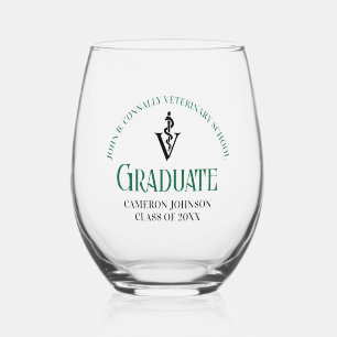 Green Veterinary School Graduation Custom Stemless Wine Glass