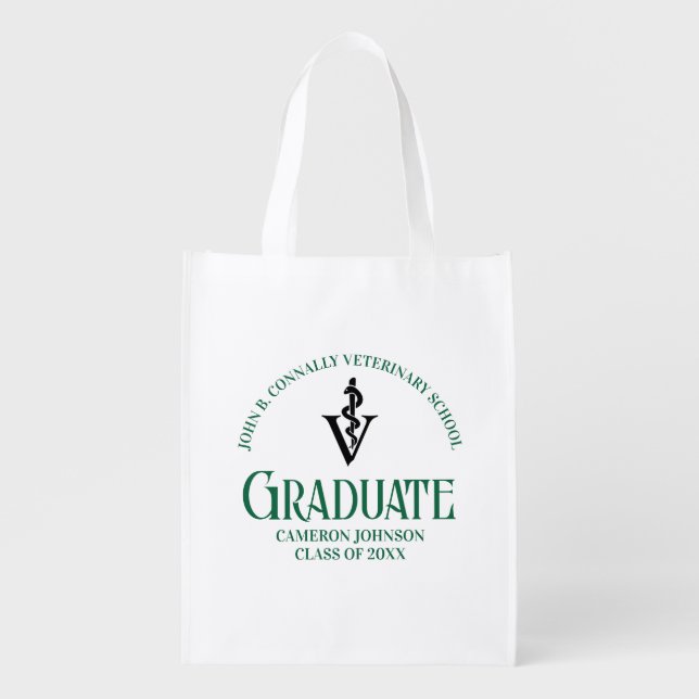 Green Veterinary School Graduation Customizable Grocery Bag (Front)
