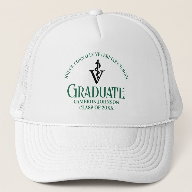 Green Veterinary School Graduation Personalized Trucker Hat (Front)