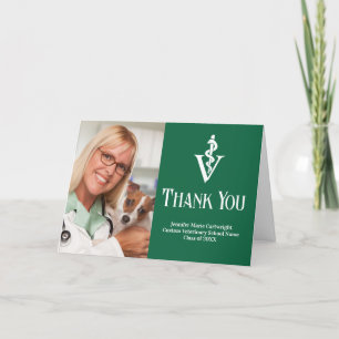 Green Veterinary School Graduation Photo Custom Thank You Card