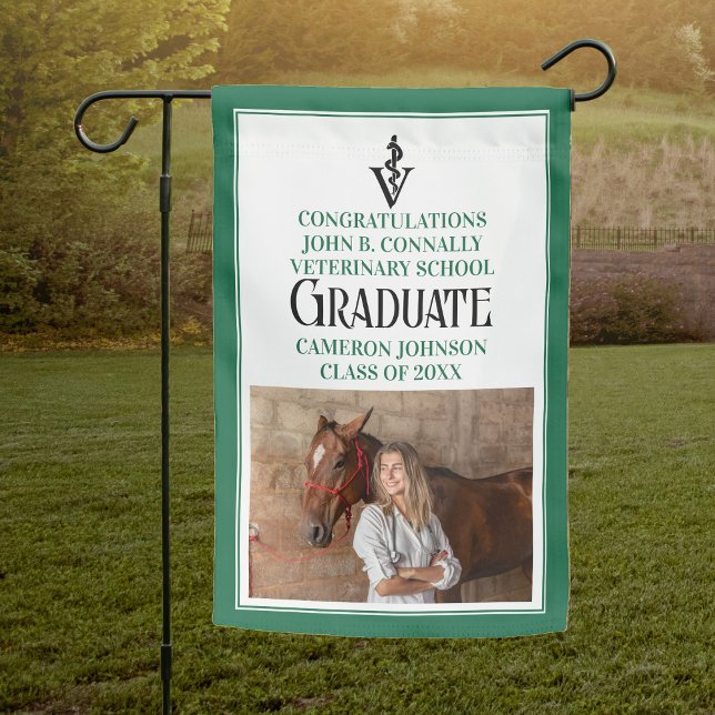 Green Veterinary School Photo Graduation Party Garden Flag (Creator Uploaded)