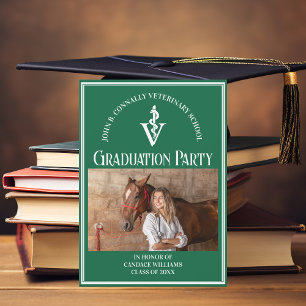 Green Veterinary School Photo Graduation Party Invitation