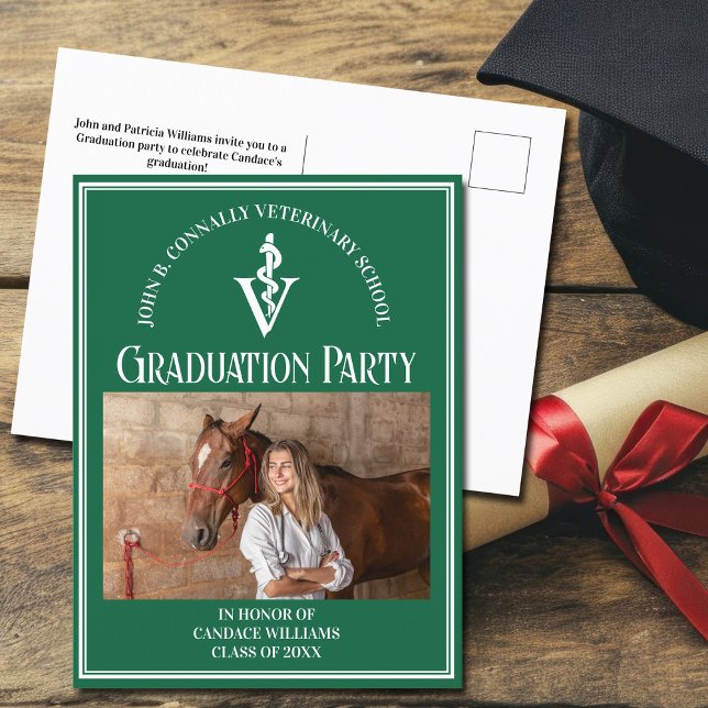 Green Veterinary School Photo Graduation Party Invitation Postcard (Creator Uploaded)