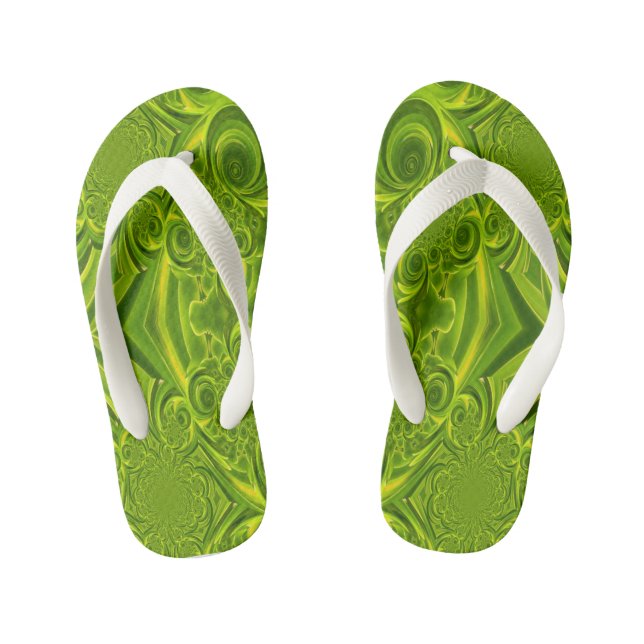 Green Vibrant Swirl Kids Flip Flops (Footbed)