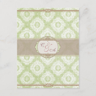 Green Victoria Damask reception card