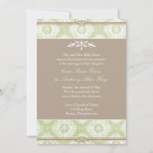 Green Victoria Damask Wedding Invitation