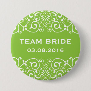 Green Victorian Floral Border Team Bride Button