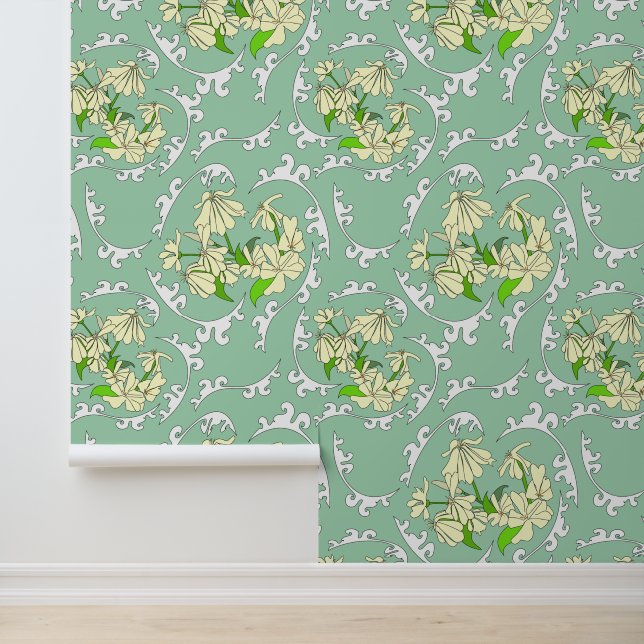Green Victorian Flower Pattern Wallpaper (Application)