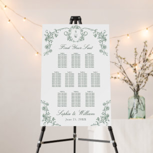 Green Victorian Ornate 10 Tables SEATING CHART Foam Board