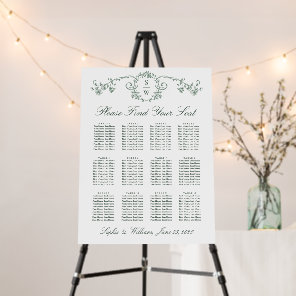 Green Victorian Ornate 12 Tables SEATING CHART Foam Board