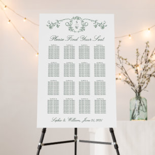 Green Victorian Ornate 16 Tables SEATING CHART Foam Board