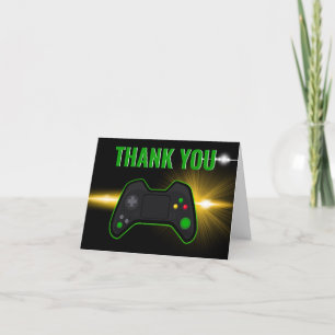 Green Video Game Birthday Folded Thank You Card