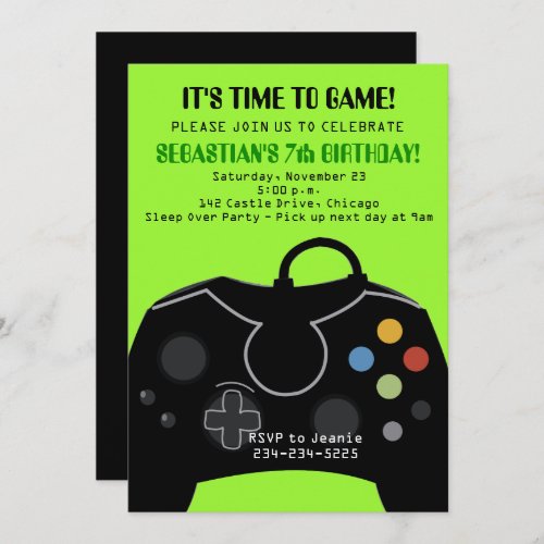 Green Video Game Boys Birthday Invitation