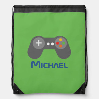 Green Video Game Controller Drawstring Bag