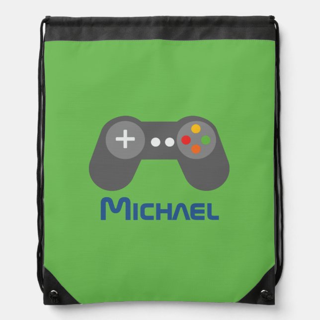 Green Video Game Controller Drawstring Bag (Front)