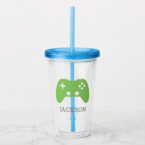 Green Video Game Controller Gamer Personalized Acrylic Tumbler