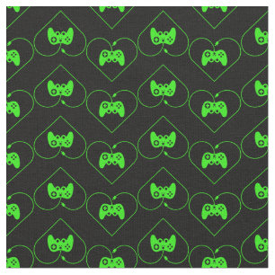 Green Video Game Controller Heart Pattern Fabric