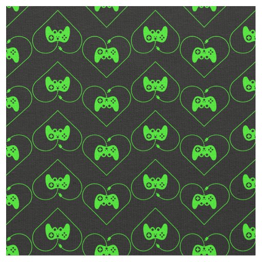 Green Video Game Controller Heart Pattern Fabric