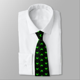 Green Video Game Controller Heart Pattern Neck Tie