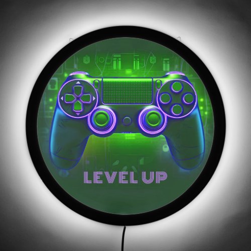 Green Video Game Controller Level Up Neon Sign