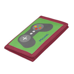 Green Video Game Controller Tri-fold Wallet