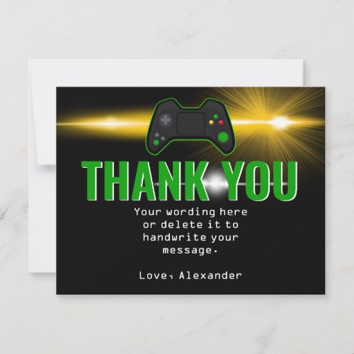 Green Video Game Party Thank You Card