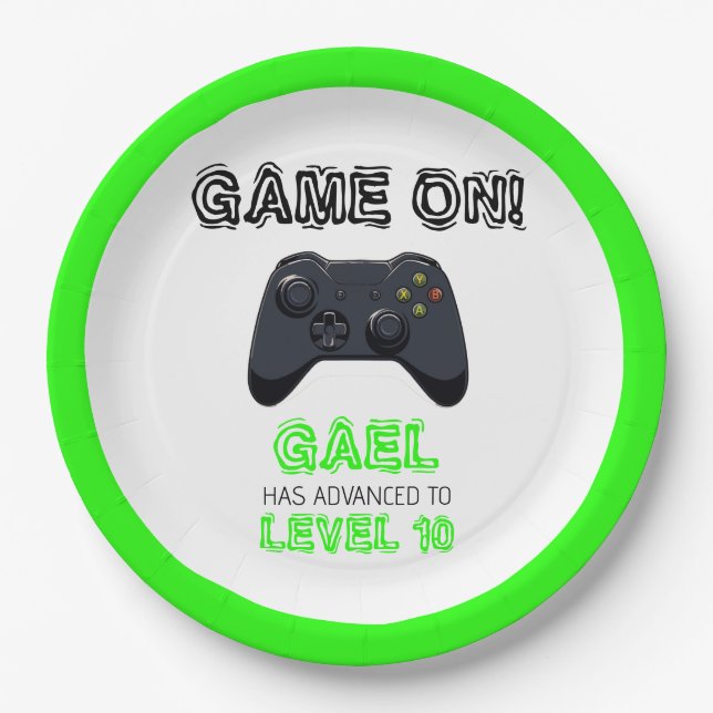 Green Video Game Truck Birthday Paper Plates (Front)
