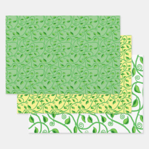 Green vine leaves tendrils wrapping paper sheets