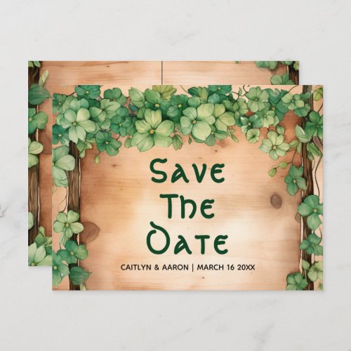 Green vine on wood St Patricks Day Irish wedding Postcard