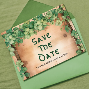 Green vine on wood St Patrick's Day Irish wedding Postcard