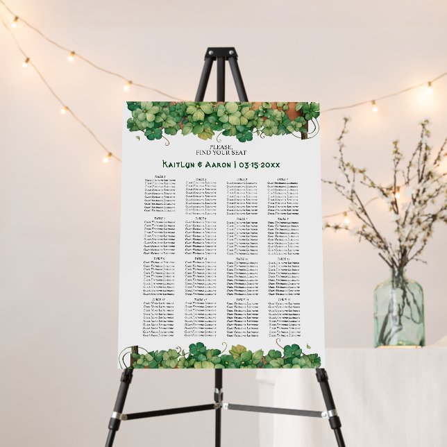 Green vine St. Patricks Day wedding seating chart Foam Board (In Situ (Stand))
