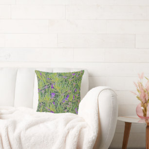GREEN VINE WITH DAINTY PURPLE FLOWERS THROW PILLOW