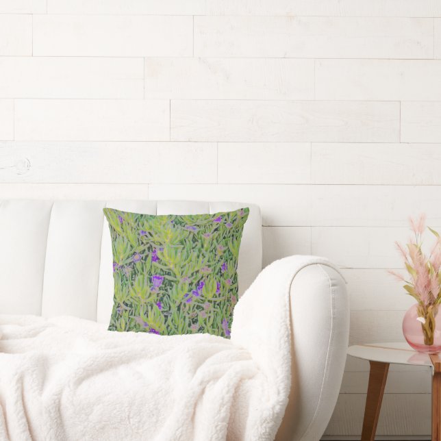 GREEN VINE WITH DAINTY PURPLE FLOWERS THROW PILLOW (Couch)