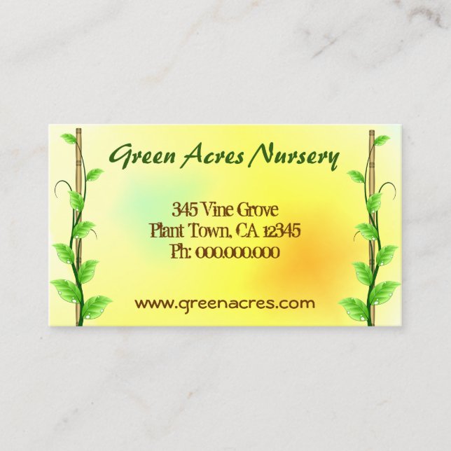 Green Vine Yellow Plant Nursery Business Cards (Front)