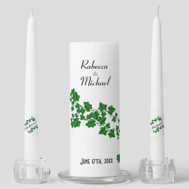 Green Vines Wedding Unity Candle Set (Front)